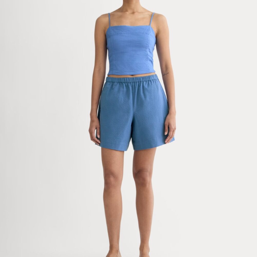 NWT Everlane Organic Cotton Seersucker Pull-On Shorts XL Blue Summer